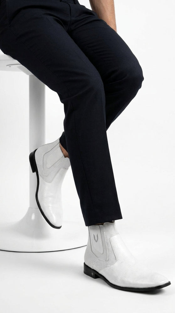 Men's Handcrafted White Vestigium Genuine Catshark Chelsea Boots