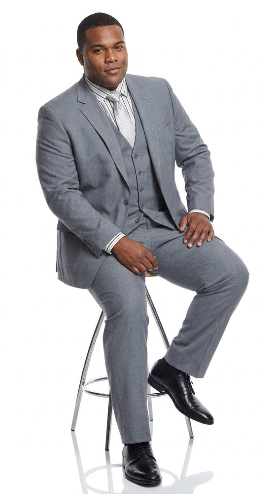 Men’s Mid Gray 3 Piece Suit, Modern Fit 2 Button Vested Formal Wedding Business Suit