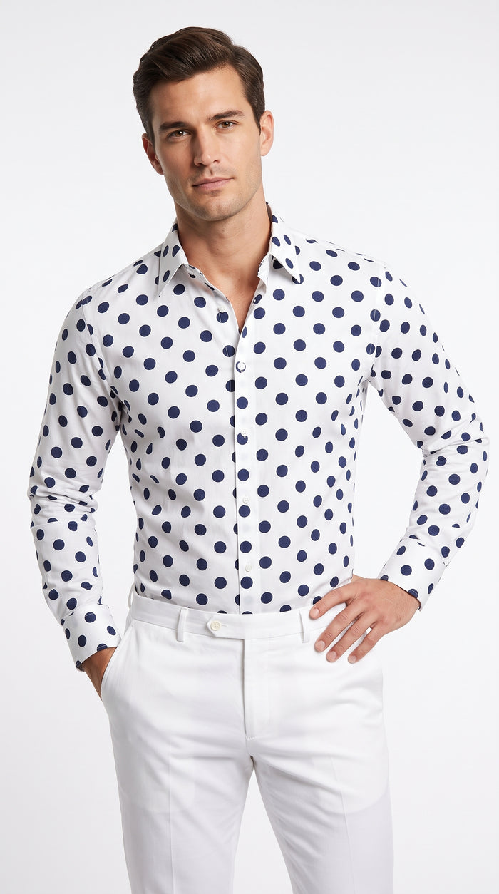 Men’s Multi-Color Cotton Polka Dot Dress Shirt with Tie, Fashion Pattern Button Down Shirt