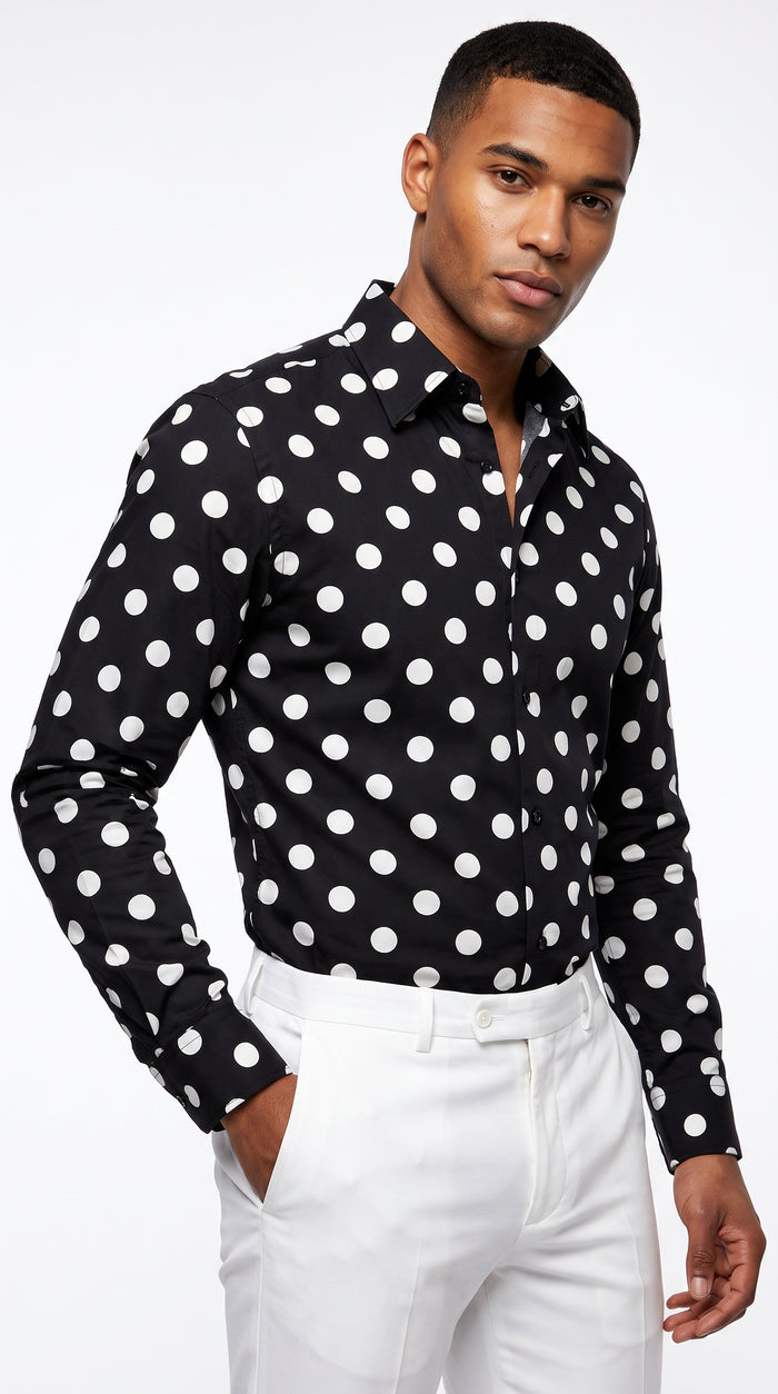 Men’s Multi-Color Cotton Polka Dot Dress Shirt with Tie, Fashion Pattern Button Down Shirt