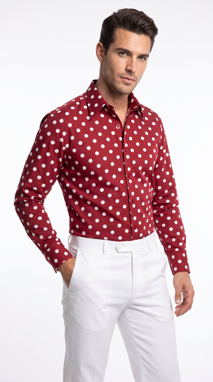 Men’s Multi-Color Cotton Polka Dot Dress Shirt with Tie, Fashion Pattern Button Down Shirt