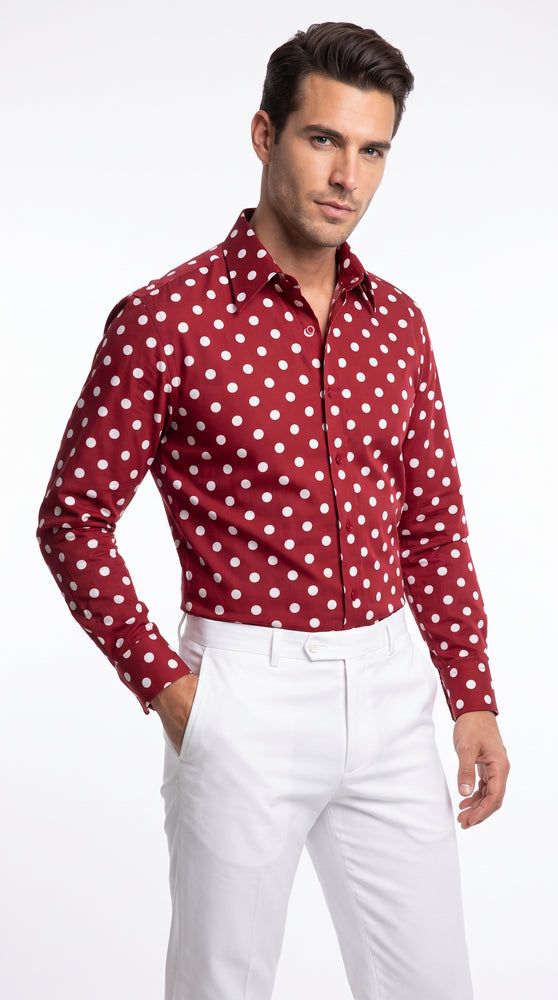 Men’s Multi-Color Cotton Polka Dot Dress Shirt with Tie, Fashion Pattern Button Down Shirt