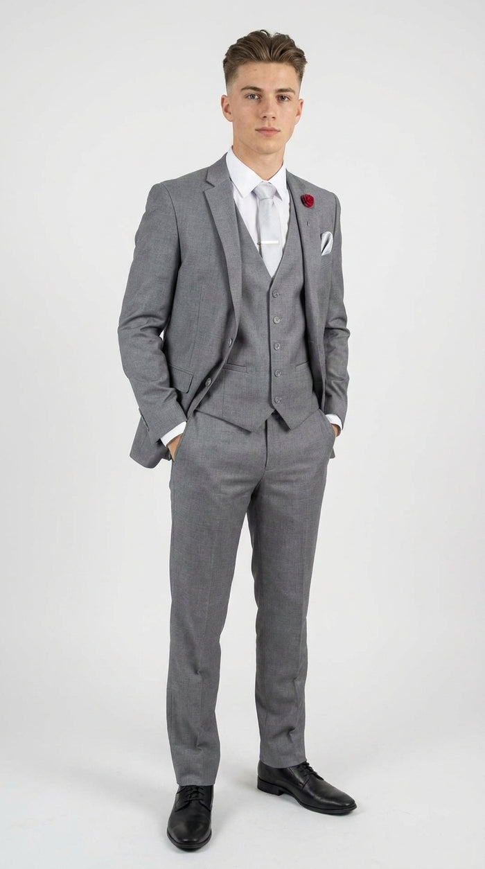 Boys and Guys Light Grey Graduation Suit with Vest, Formal Dress Suit for Special Occasions