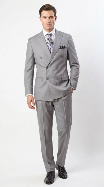 Apollo King Men’s Grey Double Breasted 2 Piece Suit, Pleated Pants Formal Wedding Business Suit Set