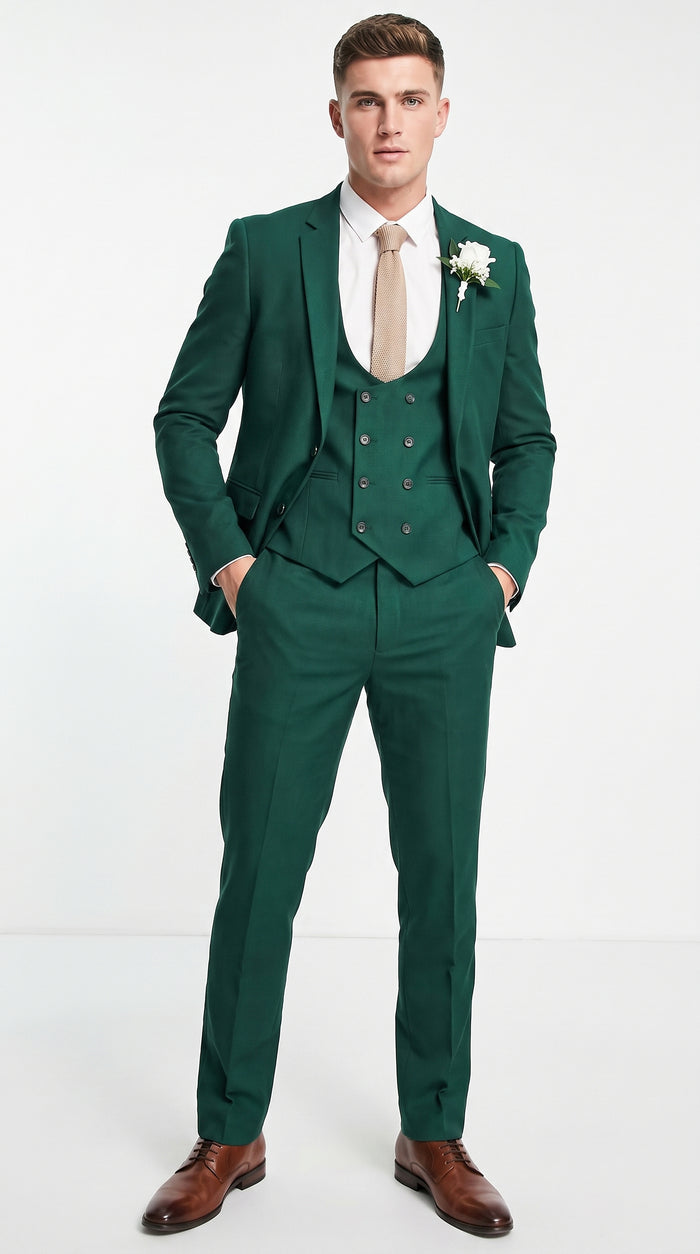 Men’s Emerald Green 3-Piece Suit – Hunter Green Wedding, Prom and Formal Suit with Vest
