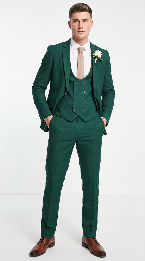 Men’s Emerald Green 3-Piece Suit – Hunter Green Wedding, Prom and Formal Suit with Vest