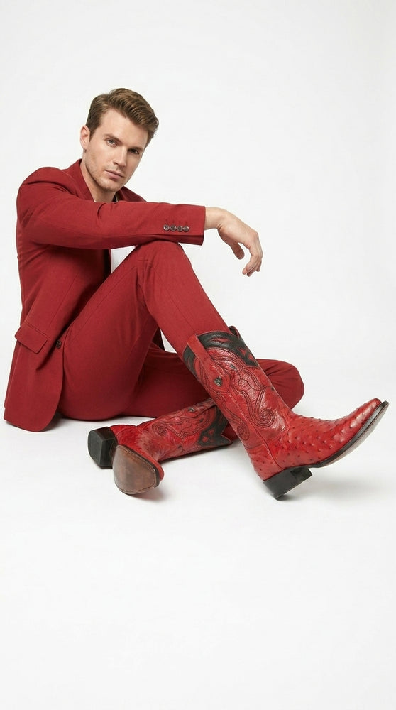 Men’s Wild West Ostrich Skin 3X Toe Boots, Exotic Western Cowboy Dress Boots 29503-B