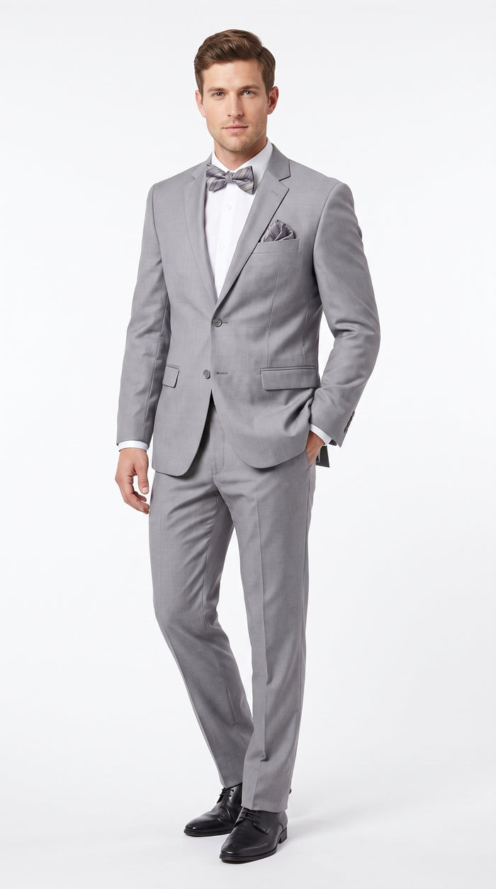 Men’s Silver Grey 2 Button Suit, Solid Light Grey Formal Wedding Business Dress Suit