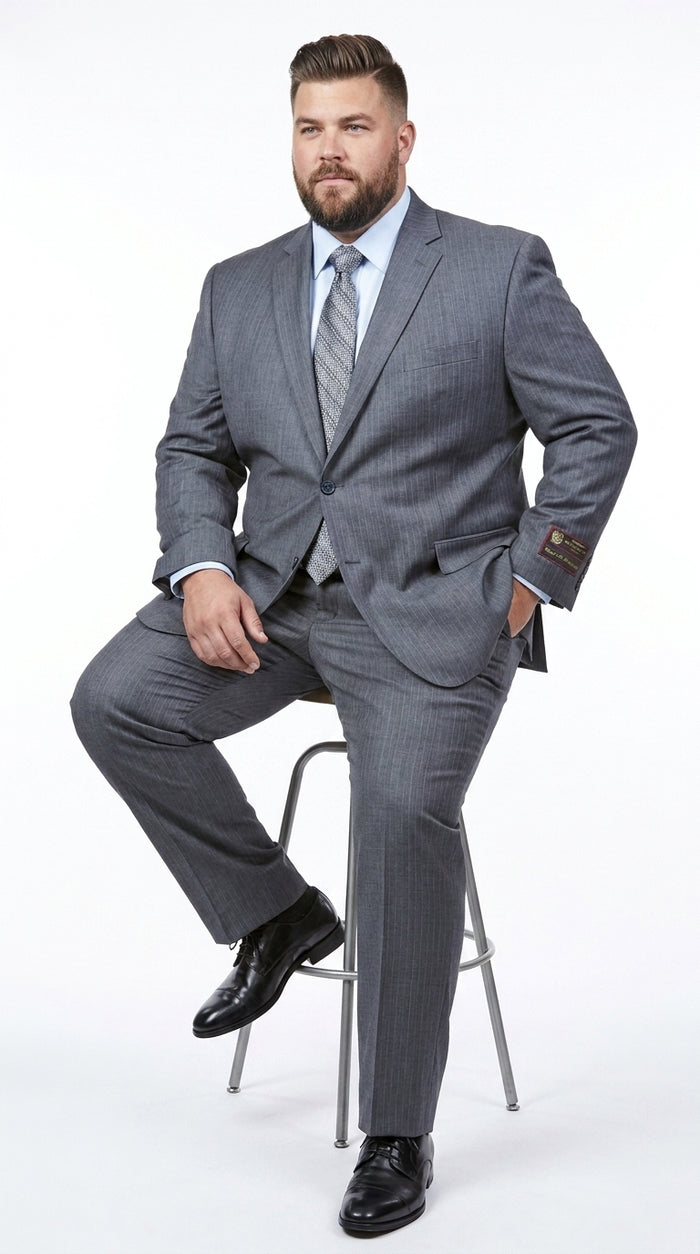 Men’s Grey Pinstripe 2 Button Suit, 2 Piece Business Wedding Formal Dress Suit