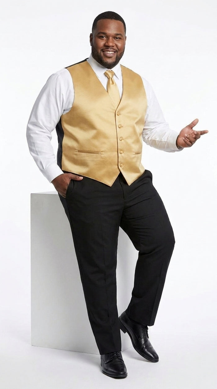 Men’s Gold Tuxedo Vest and Tie Set, Formal Wedding Waistcoat with Neck Tie
