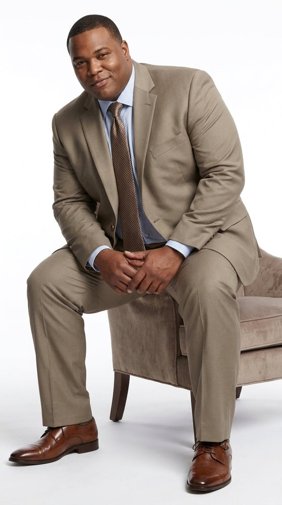 Men’s Taupe 2 Piece Business Suit, Affordable Formal Wedding Office Dress Suit