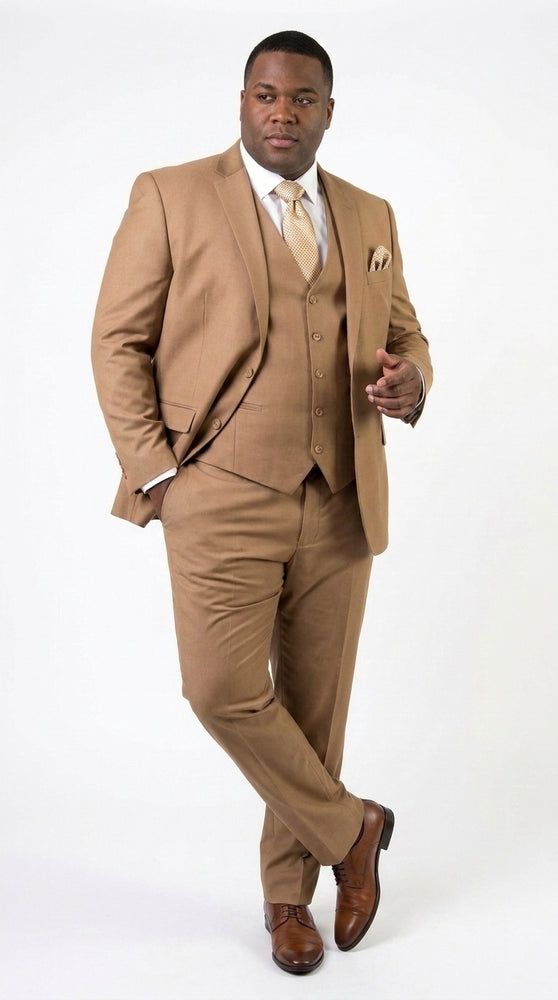 Men’s Camel Vested Suit, 3 Piece Formal Wedding Business Dress Suit
