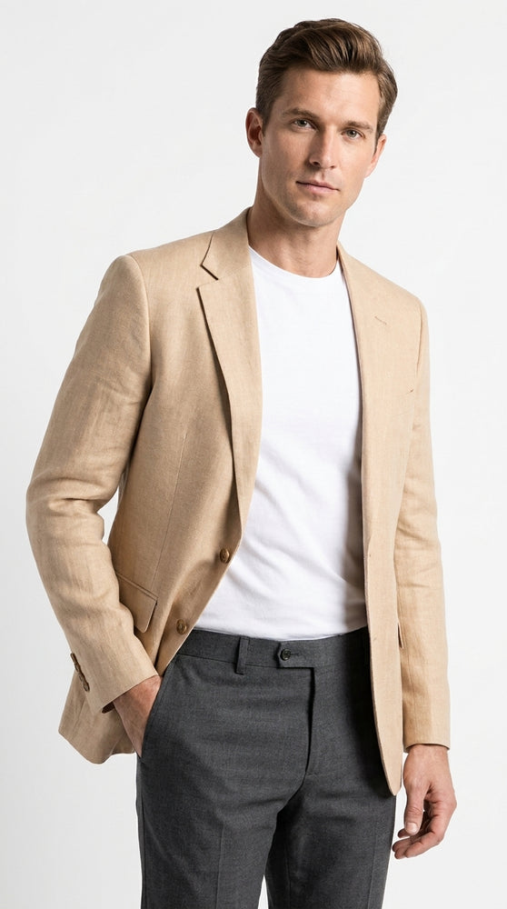 Men’s Tan Sport Coat, Beige Summer Blazer for Wedding Business and Casual Events