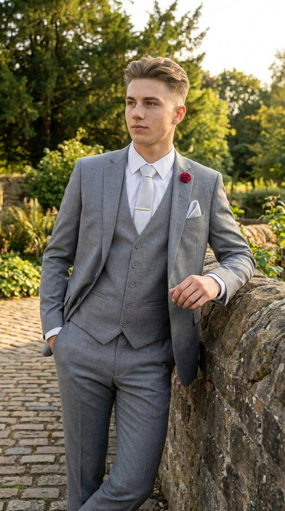 Boys and Guys Light Grey Graduation Suit with Vest, Formal Dress Suit for Special Occasions