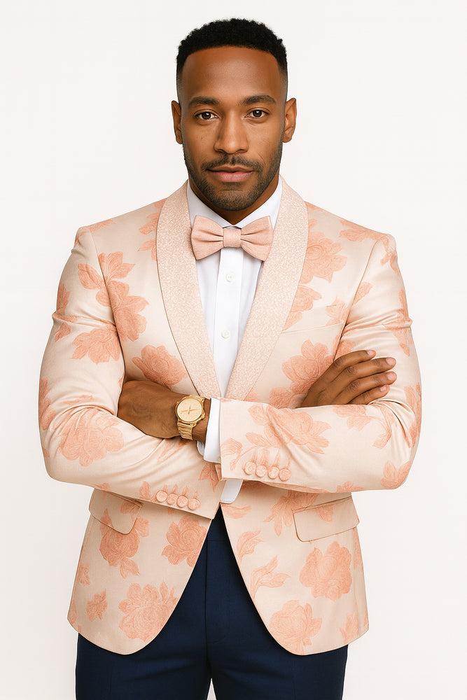 Mens Paisley Jeweled Shawl Prom 2026 Tuxedo in Blush Pink