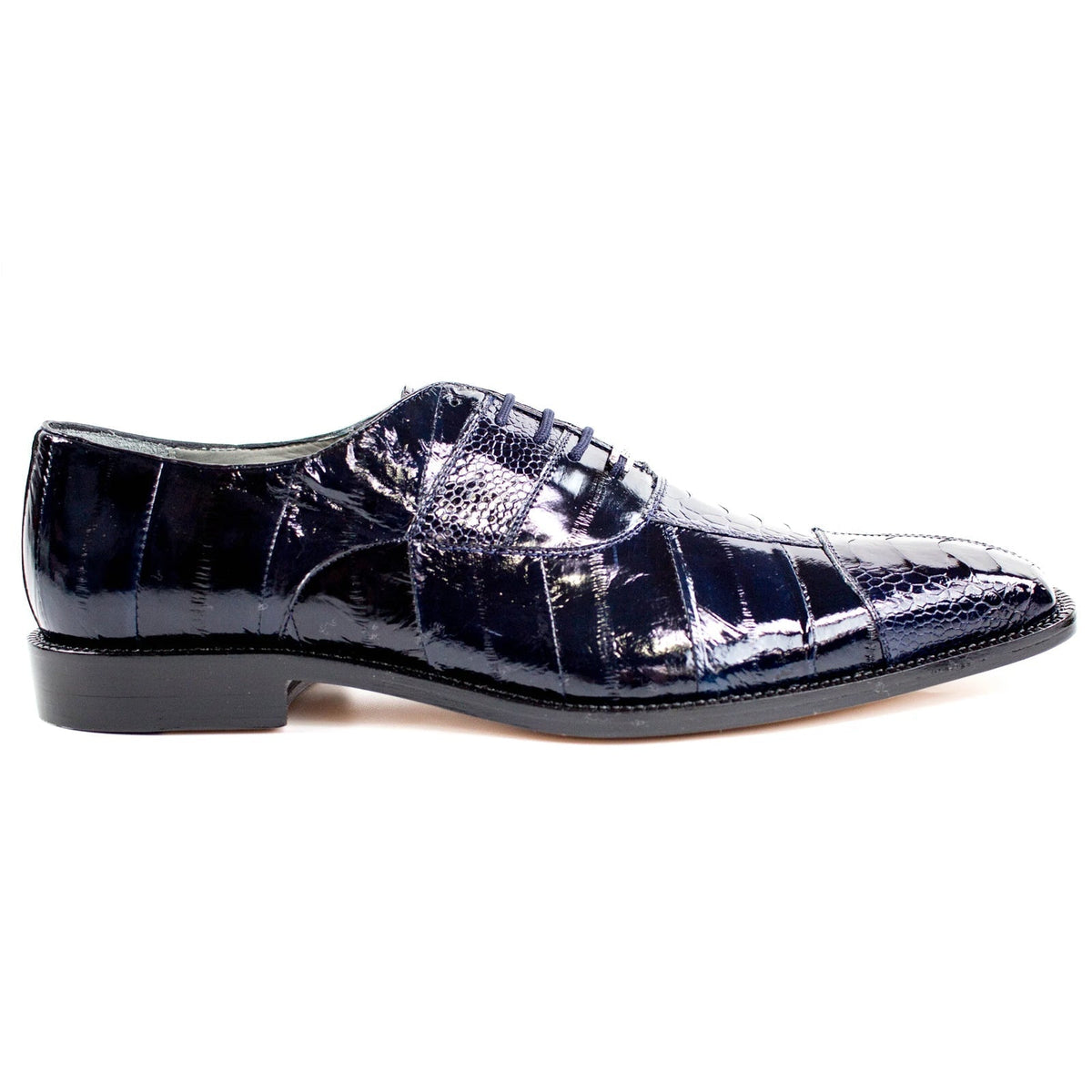 Mens Belvedere Mare Eel & Ostrich Cap Toe Dress Shoe in Navy