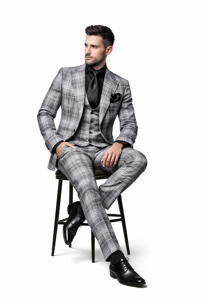 Graphite Crosshatch Plaid 3-Piece Black-Tie Statement Suit