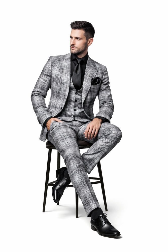 Graphite Crosshatch Plaid 3-Piece Black-Tie Statement Suit