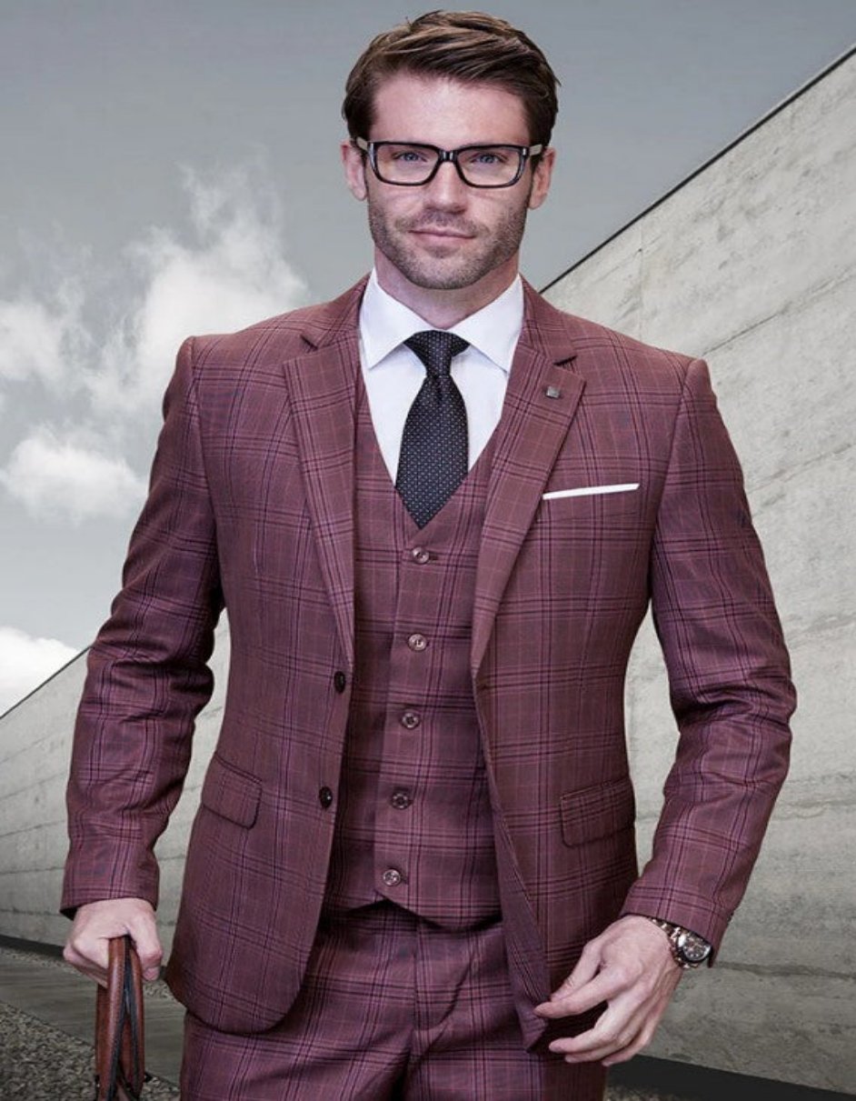 Big and Tall Suit - Mauve Plaid Big and Tall 3 PC Suit — Menssuitsatlanta
