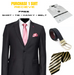 Men's 2 Button Black Shark Skin Suit SHINNY - Dress Shirt, Free Tie & Hankie Package Combo ~ Combination mensusa