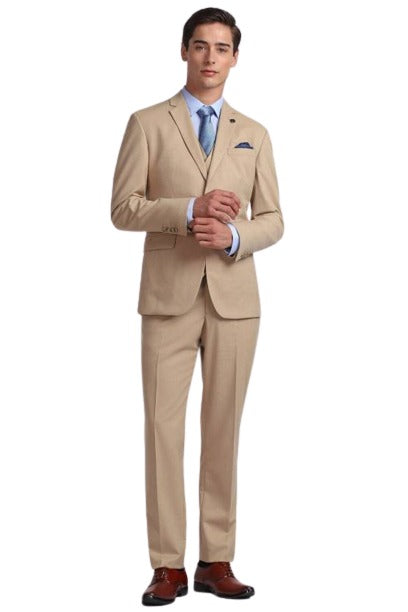 Boy's 5 Piece Kids Sizes Dark Tan Suit Perfect for toddler Suit wedding attire outfits With Tone On Tone Pinstripes main image 0