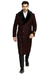 Men's Burgundy Fur Collar Full Length Overcoat