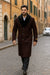 Men's Burgundy Fur Collar Full Length Overcoat