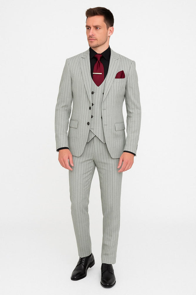 Men's Grey and Black Pinstripe Three-Piece Suit 1920s Suit Gangster Stripe Vintage Look