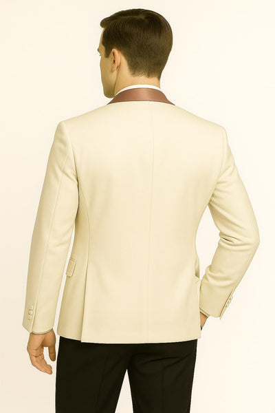 Men's White and Rose Gold Tuxedo with Mauve Satin Vest and Bow Tie – Elegant Formalwear for Weddings and Events