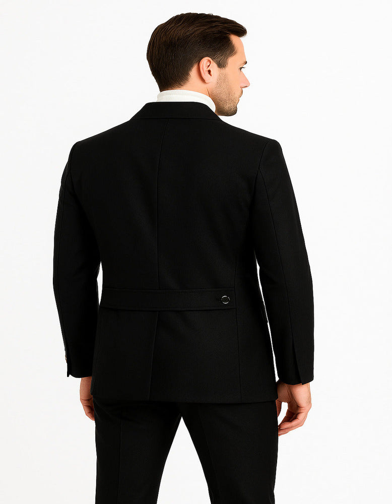 Men's Black Safari Suit with Textured Utility Jacket and Matching Trousers - Casual Walking Suit by Rossiman