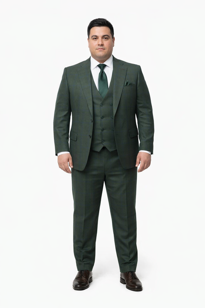 Men’s Green Plaid 3-Piece Suit – Classic Check Slim Fit Suit for Weddings, Church, and Formal By Rossiman