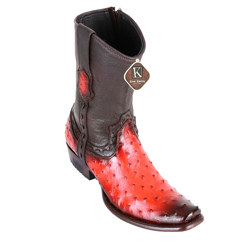 Men's King Exotic Ostrich Boots Dubai Toe Handcrafted  Black Cognac (479B0357)