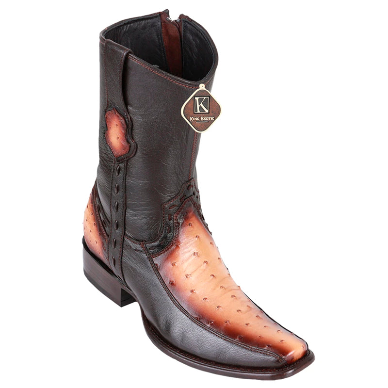 Men's King Exotic Ostrich Boots With Deer Dubai Toe Handcrafted Faded ...