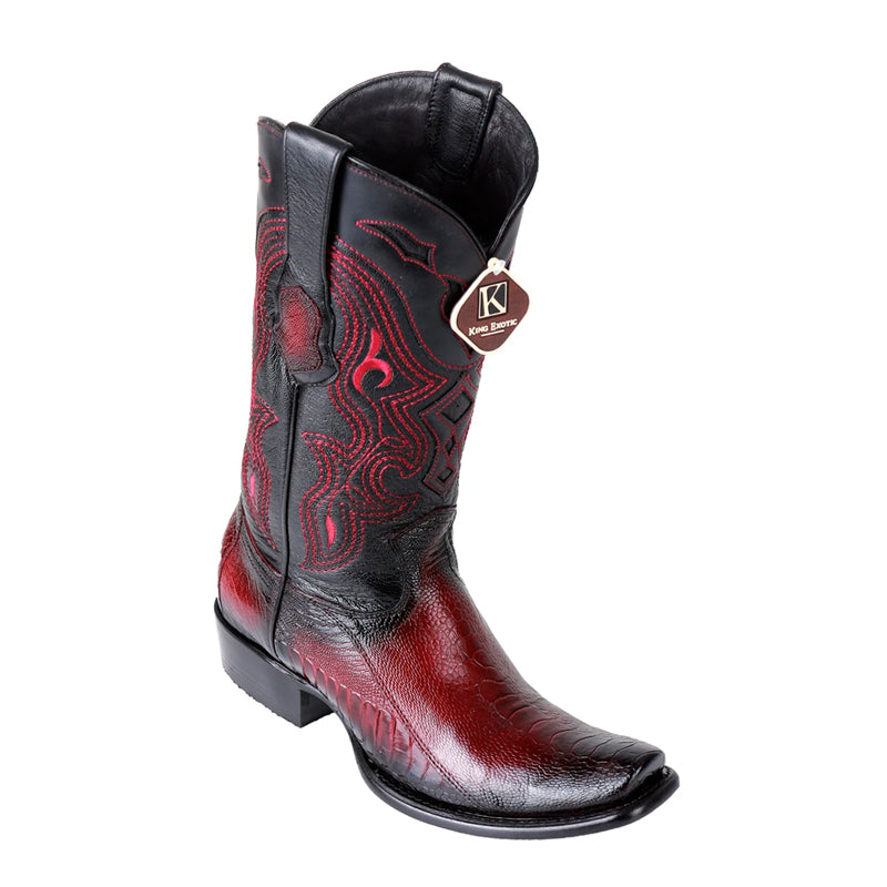 Men's King Exotic Ostrich Leg Boots Dubai Toe Handcrafted Faded Burgun ...