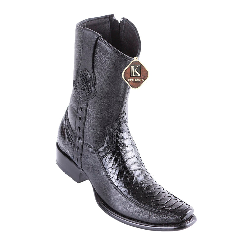 Men's King Exotic Python Boots With Deer Dubai Toe Handcrafted Black (479F5705)