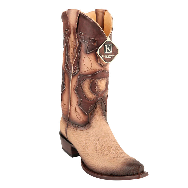 Men's King Exotic Snip Toe Sharkskin Boots Handcrafted Burnished Oryx ...