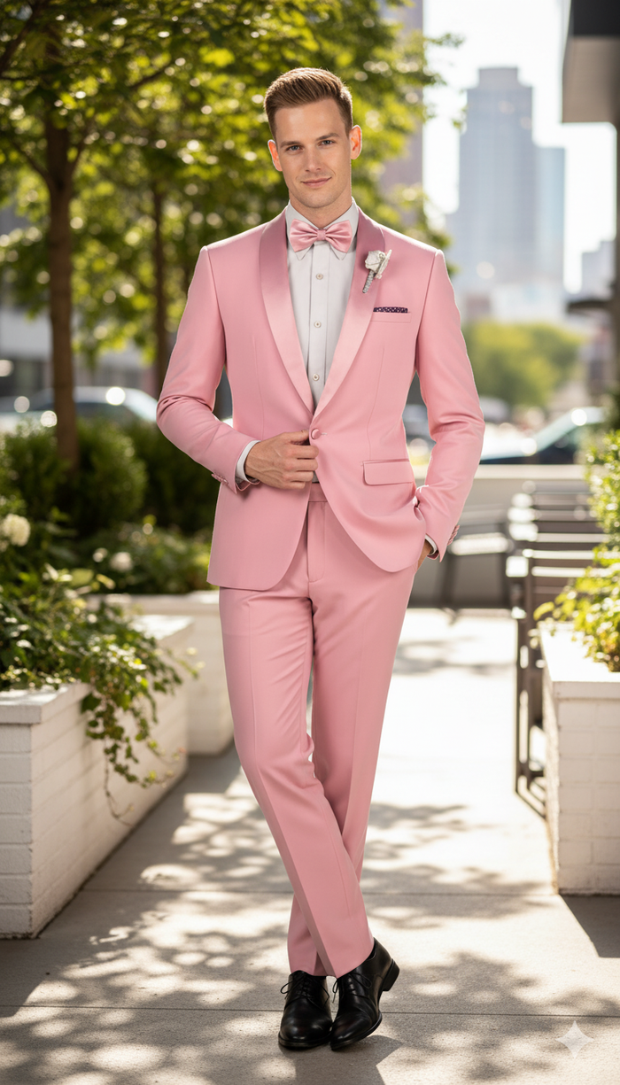 Men’s Rose Pink Tuxedo Suit – Slim Fit 2-Piece Wedding, Prom & Formal Wear Set