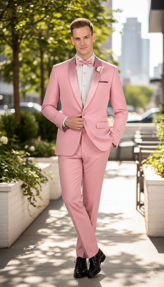 Men’s Rose Pink Tuxedo Suit – Slim Fit 2-Piece Wedding, Prom & Formal Wear Set