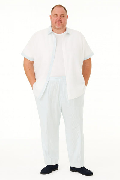 Men’s Sky Blue Two-Piece Short Sleeve Shirt and Pants Set – Casual Summer Outfit