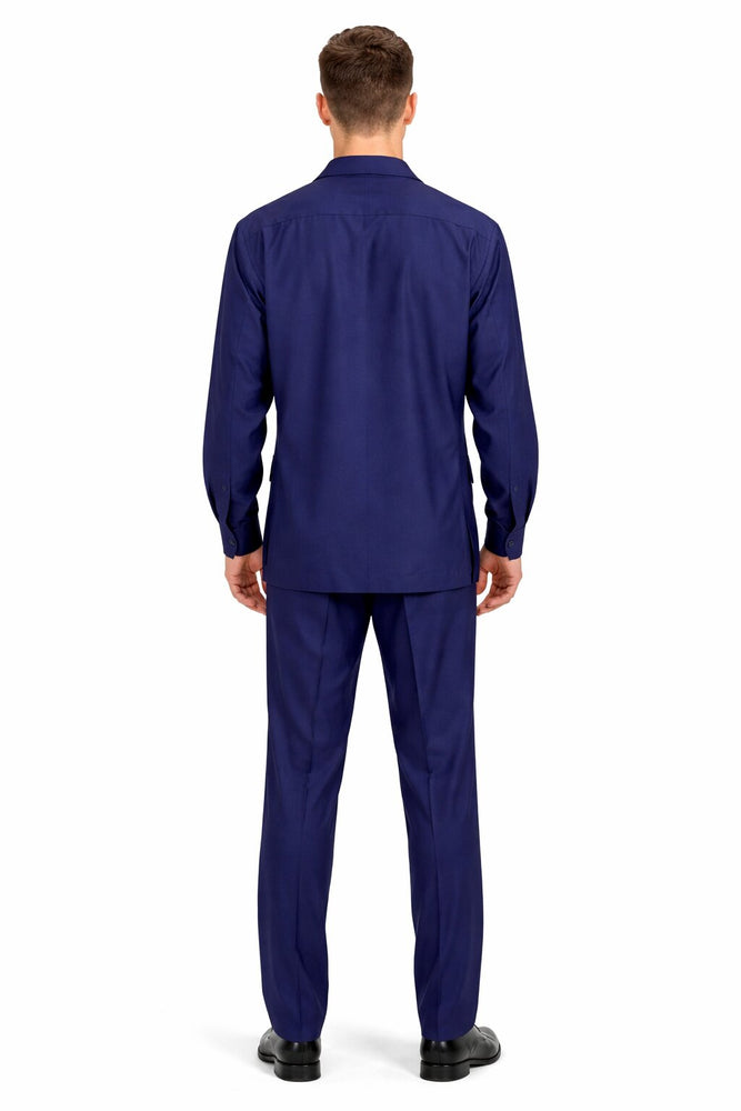 Mens Luxury Navy Blue Wool Two-Piece Leisure Walking Suit