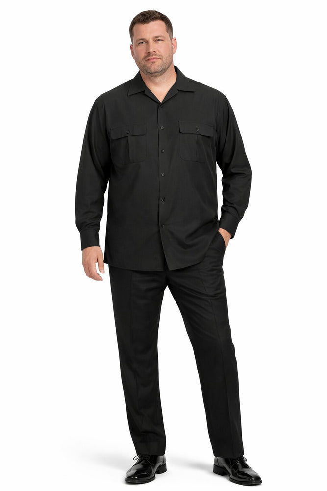 Mens Luxury Black Wool Two-Piece Leisure Walking Suit