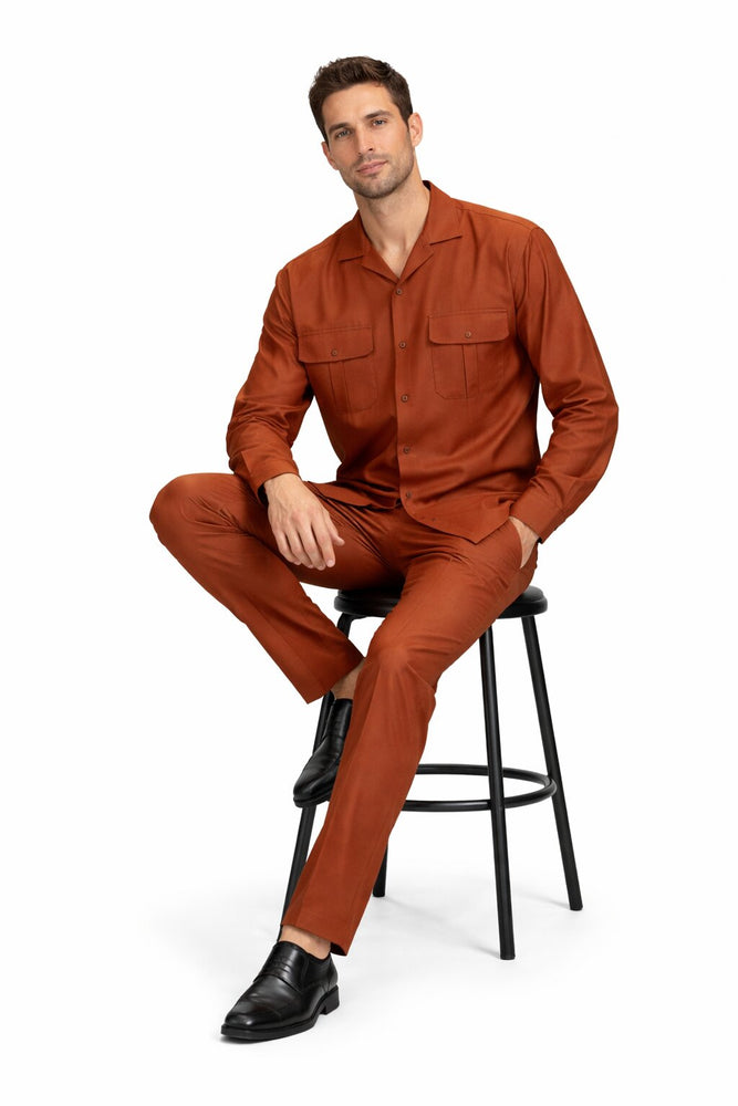 Mens Luxury Copper Wool Two-Piece Leisure Walking Suit