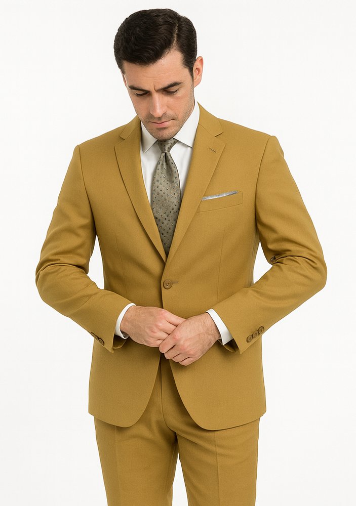 Men’s 2-Button Camel Khaki Single Breasted Suit