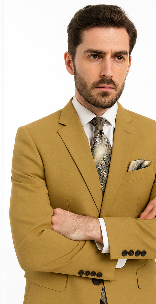 Men’s 2-Button Camel Khaki Single Breasted Suit