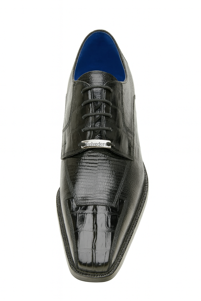 Men's Belvedere Valter Black Genuine Crocodile & Lizard Skin Dress Shoes