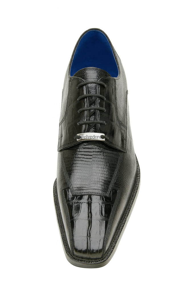 Men's Belvedere Valter Black Genuine Crocodile & Lizard Skin Dress Shoes