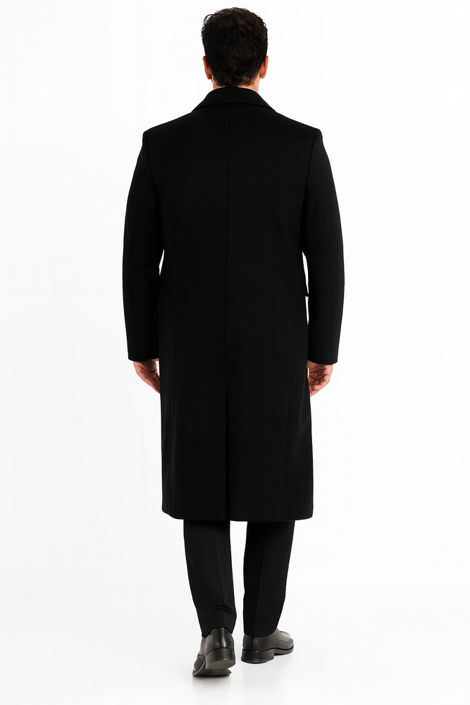 Men’s Black Wool-Blend Topcoat