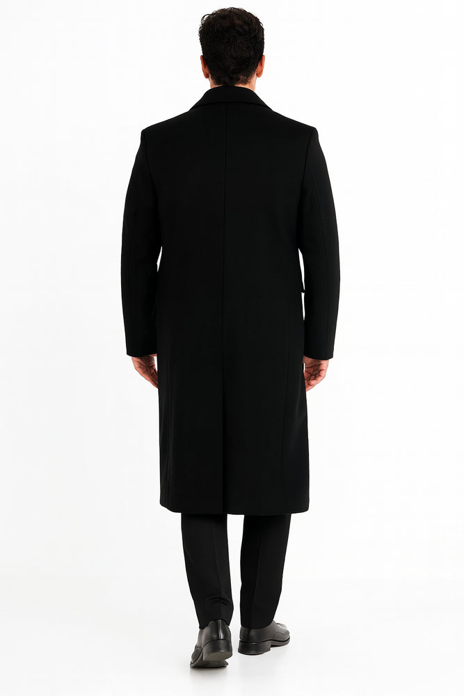 Men’s Black Wool-Blend Topcoat