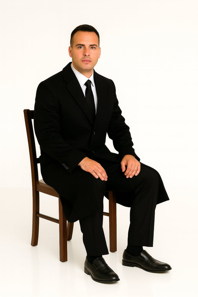 Men’s Black Wool-Blend Topcoat