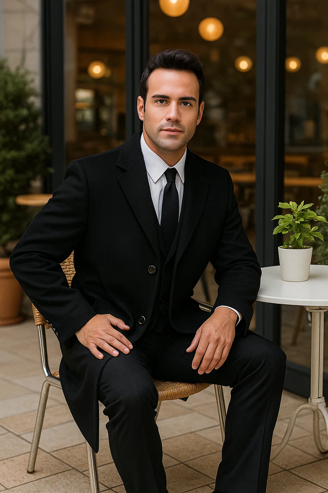 Men’s Black Wool-Blend Topcoat